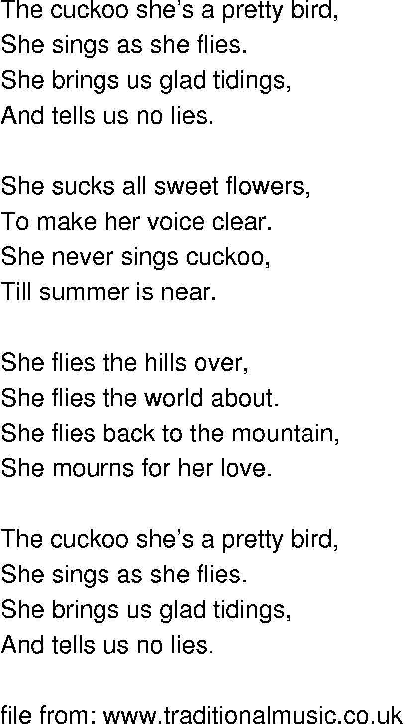 Old-Time (oldtimey) Song Lyrics - cuckoo the