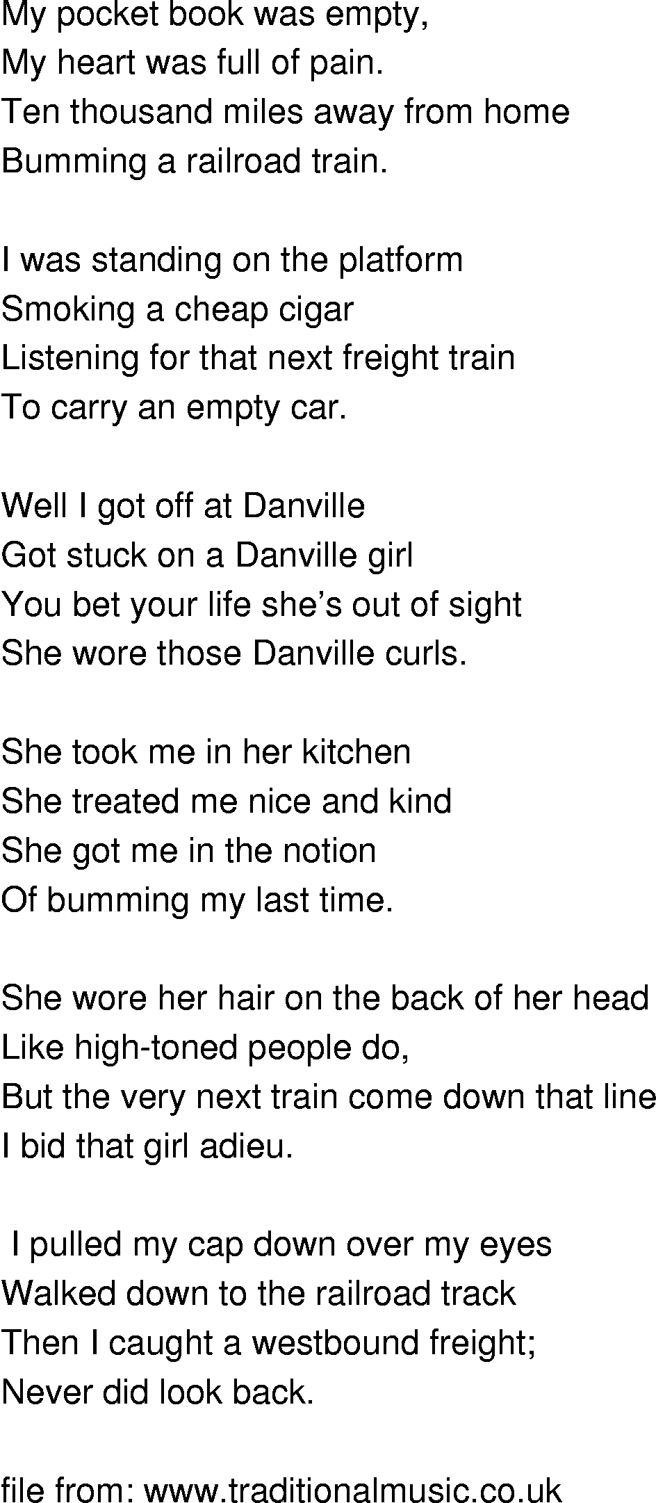 Old-Time (oldtimey) Song Lyrics - danville girl