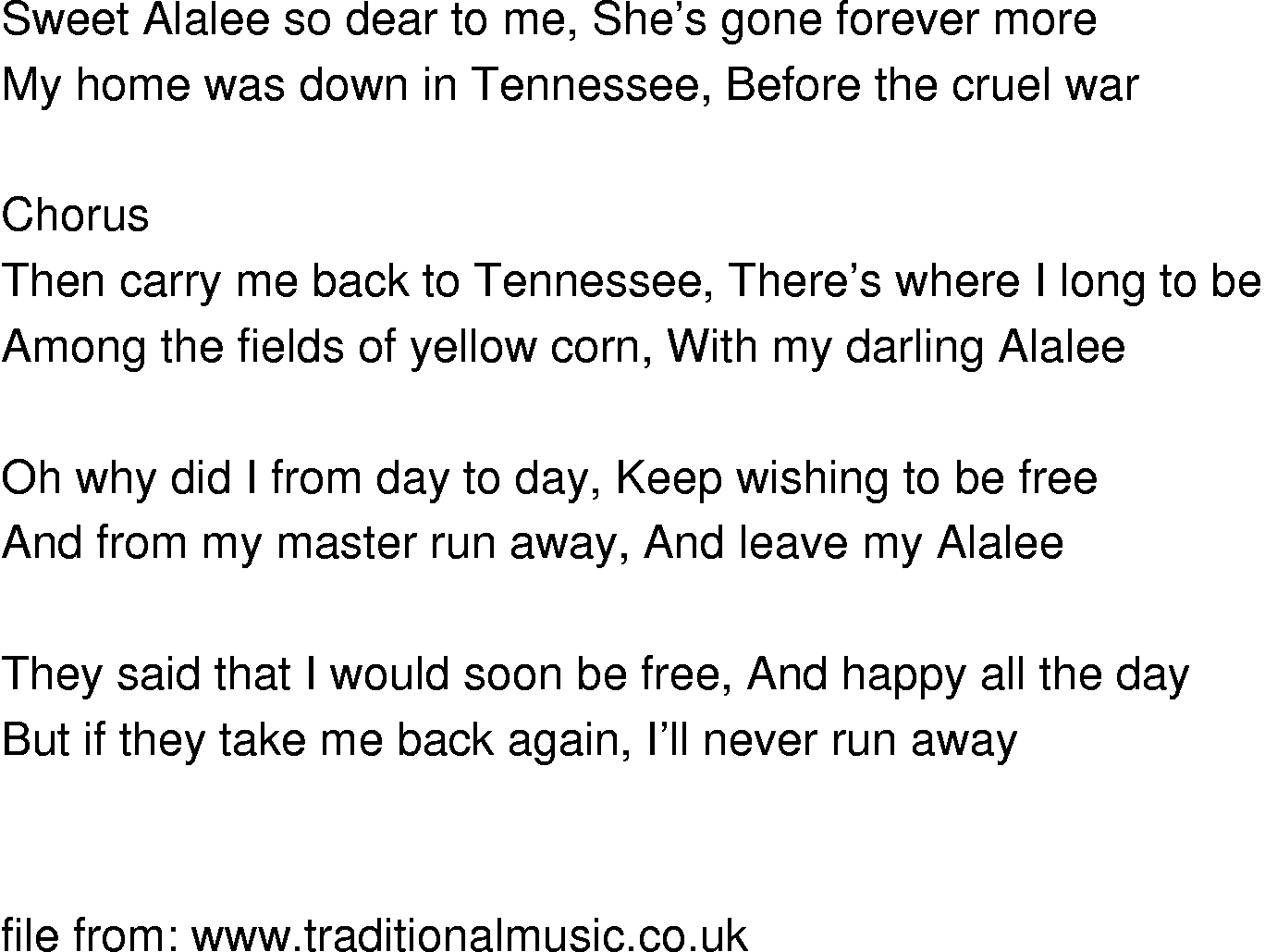 Old-Time (oldtimey) Song Lyrics - darling alalee