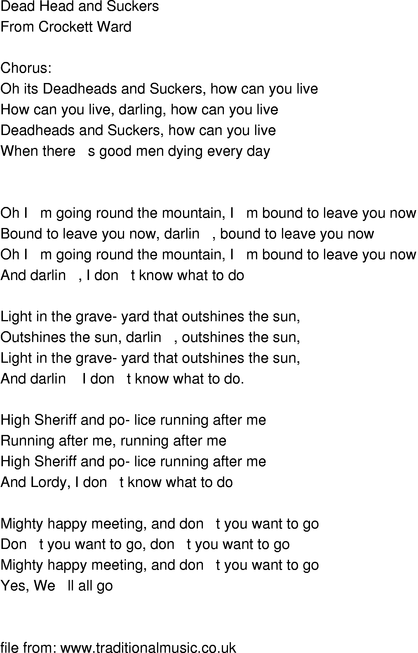Old-Time (oldtimey) Song Lyrics - dead head and suckers