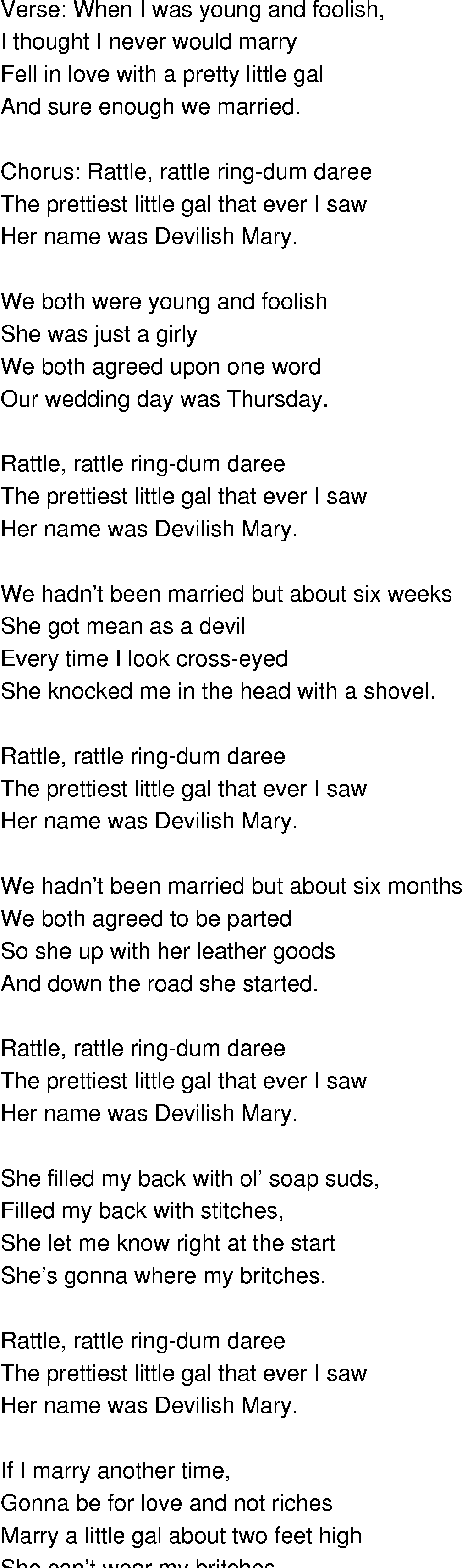Old-Time (oldtimey) Song Lyrics - devilish mary