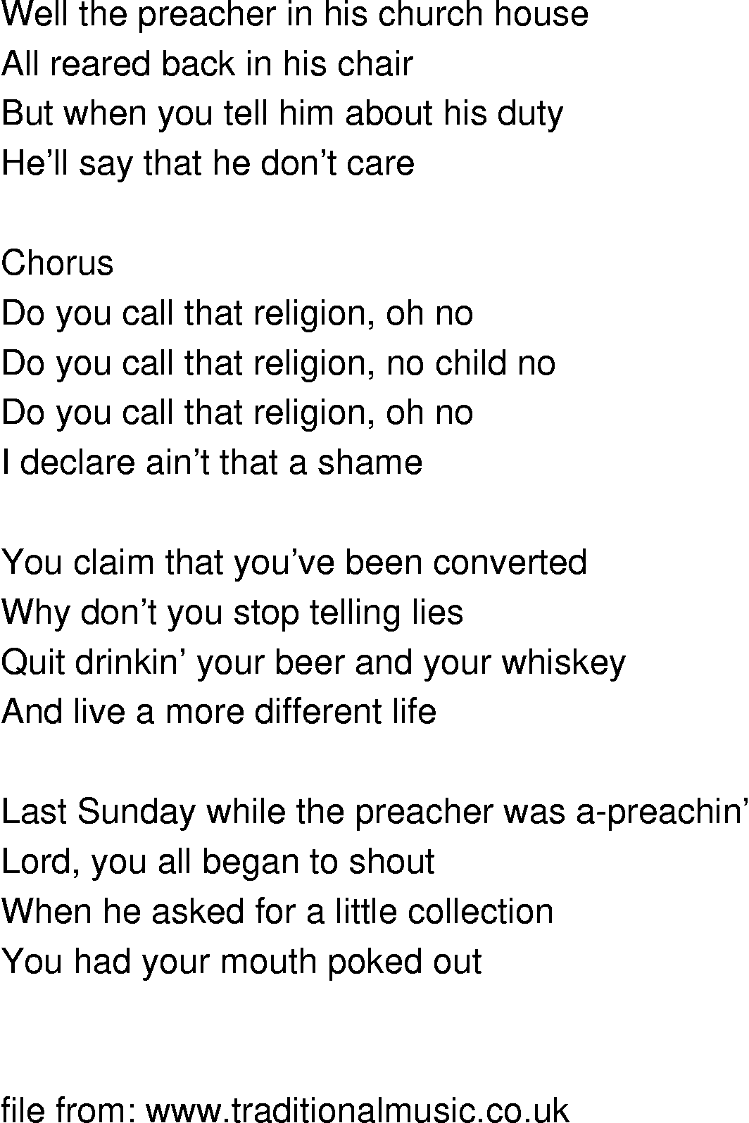 Old-Time (oldtimey) Song Lyrics - do you call that religion