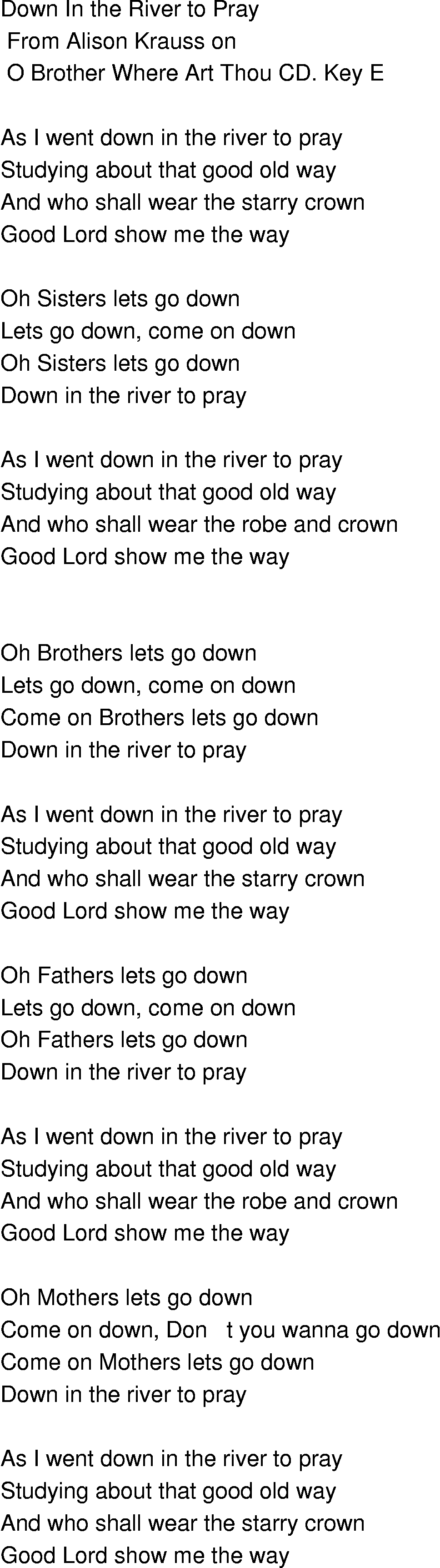 Old-Time (oldtimey) Song Lyrics - down in the river to pray
