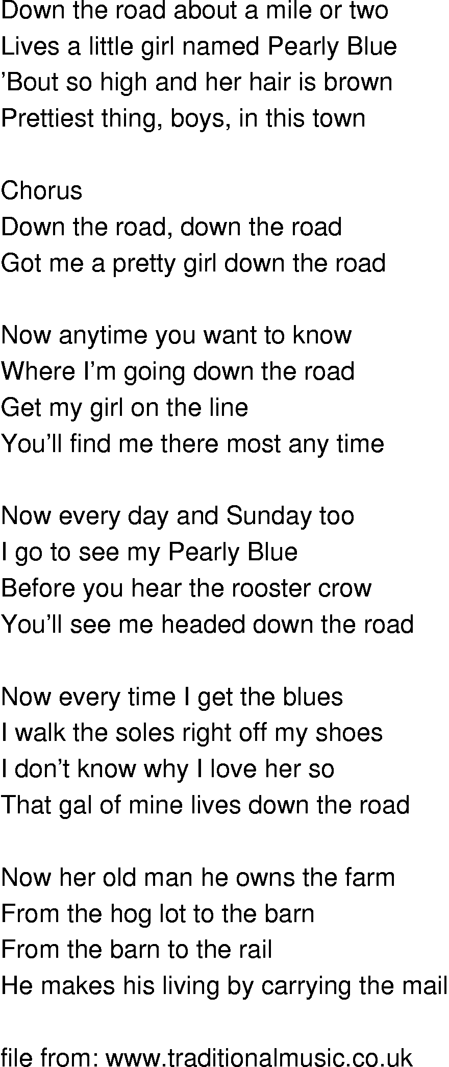 Old-Time (oldtimey) Song Lyrics - down the road