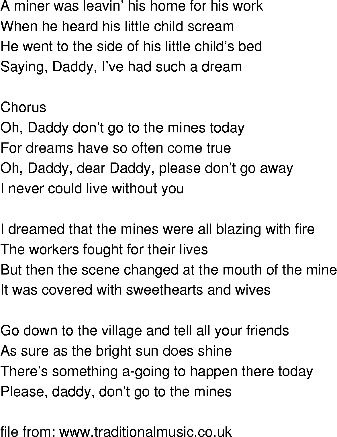 Old-Time (oldtimey) Song Lyrics - dream of a miners child