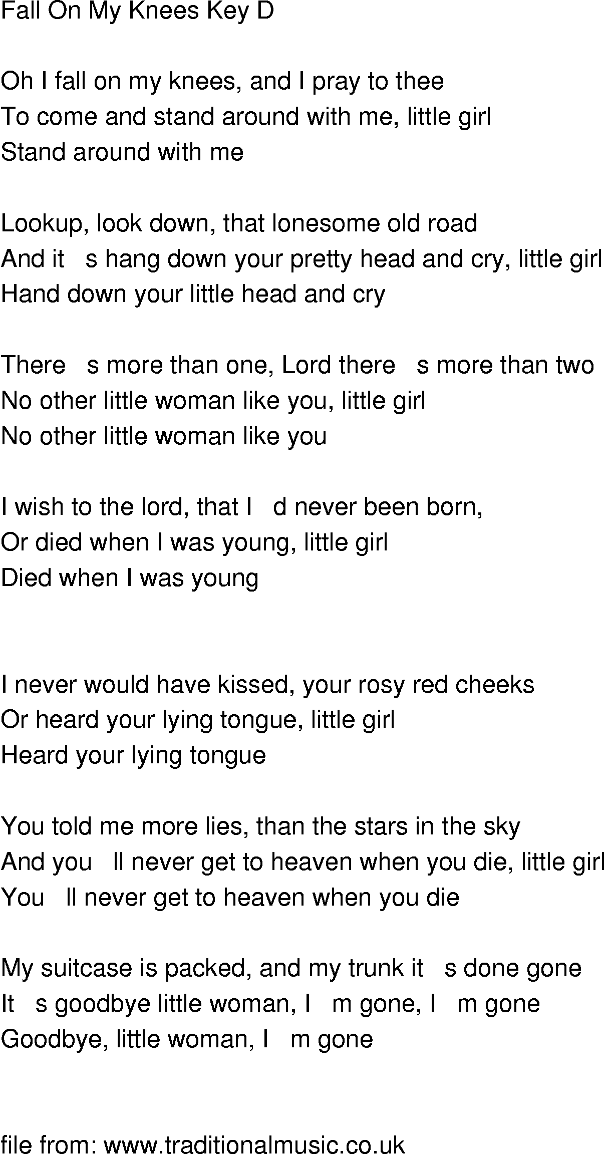 Old-Time Song Lyrics - Fall On My Knees