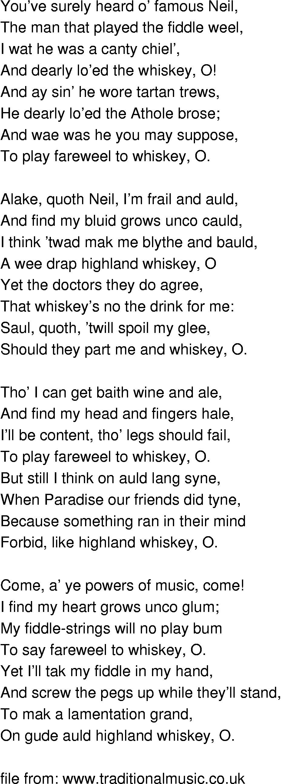 Old-Time (oldtimey) Song Lyrics - farewell to whisky