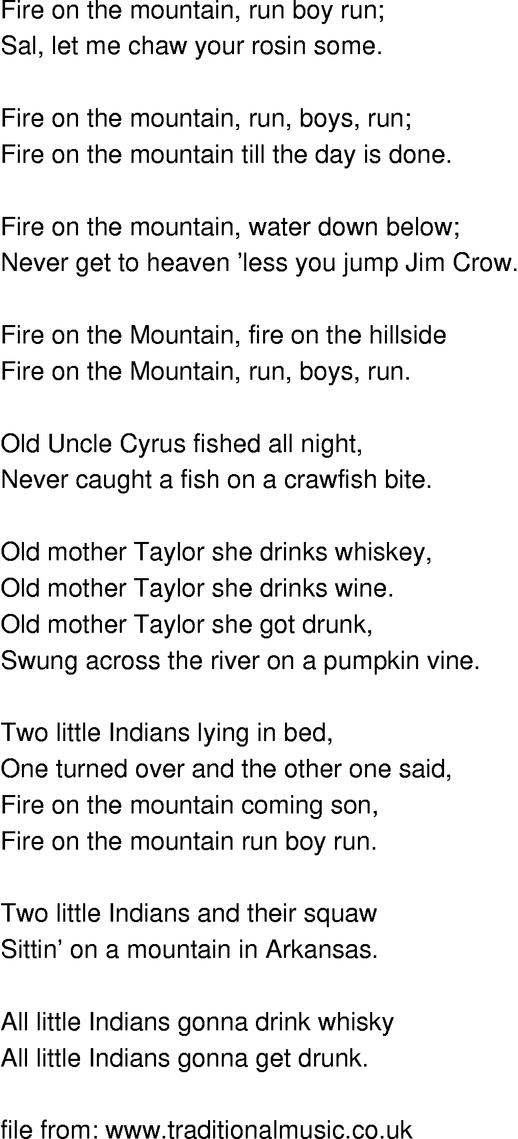 Old-Time (oldtimey) Song Lyrics - fire on the mountain
