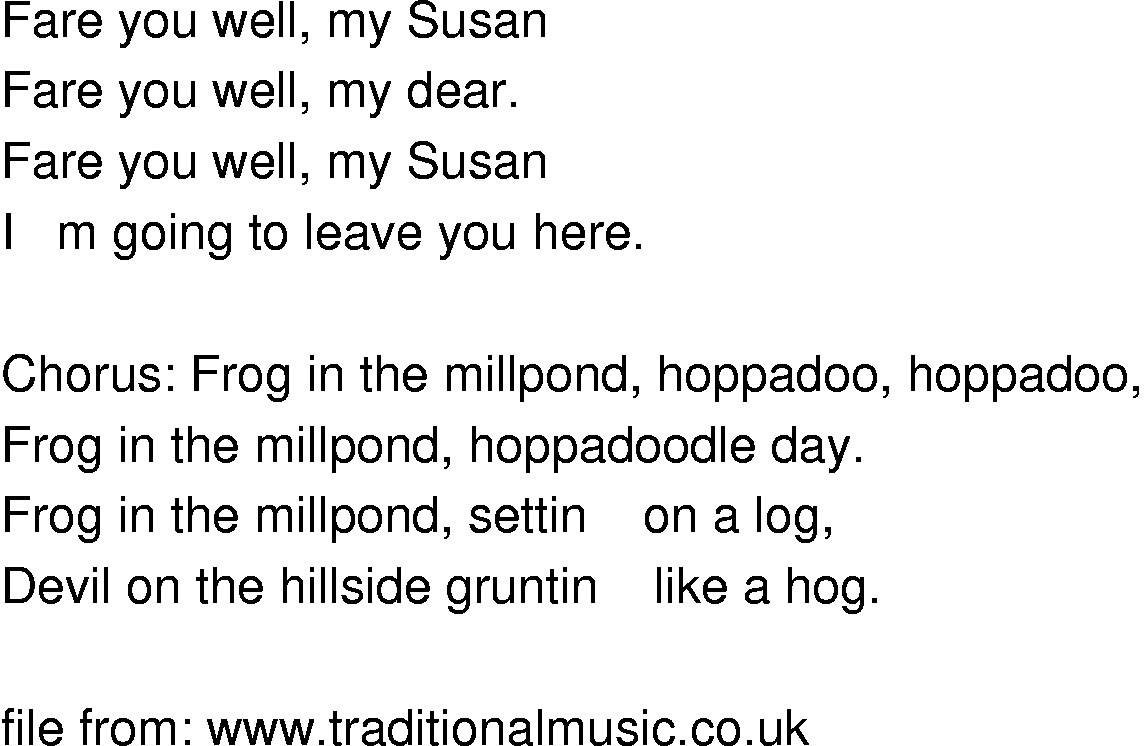 Old-Time (oldtimey) Song Lyrics - frog in the millpond