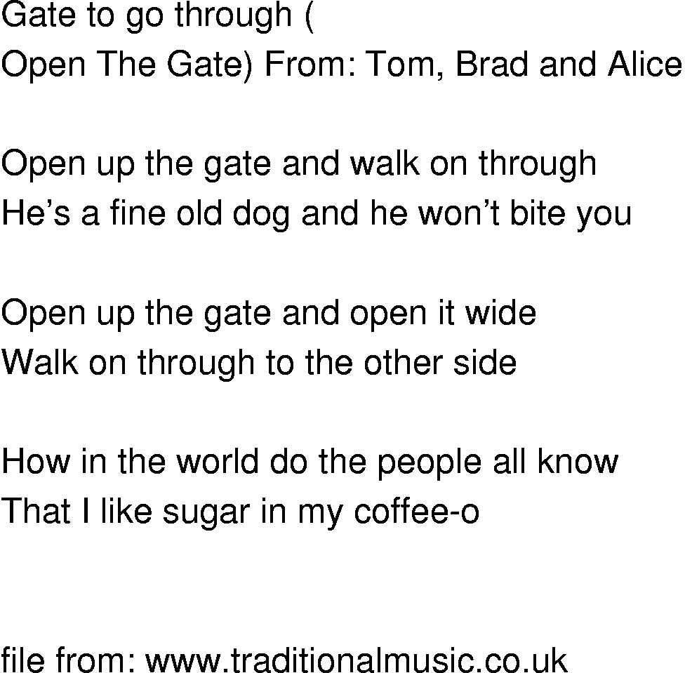 Old-Time (oldtimey) Song Lyrics - gate to go through