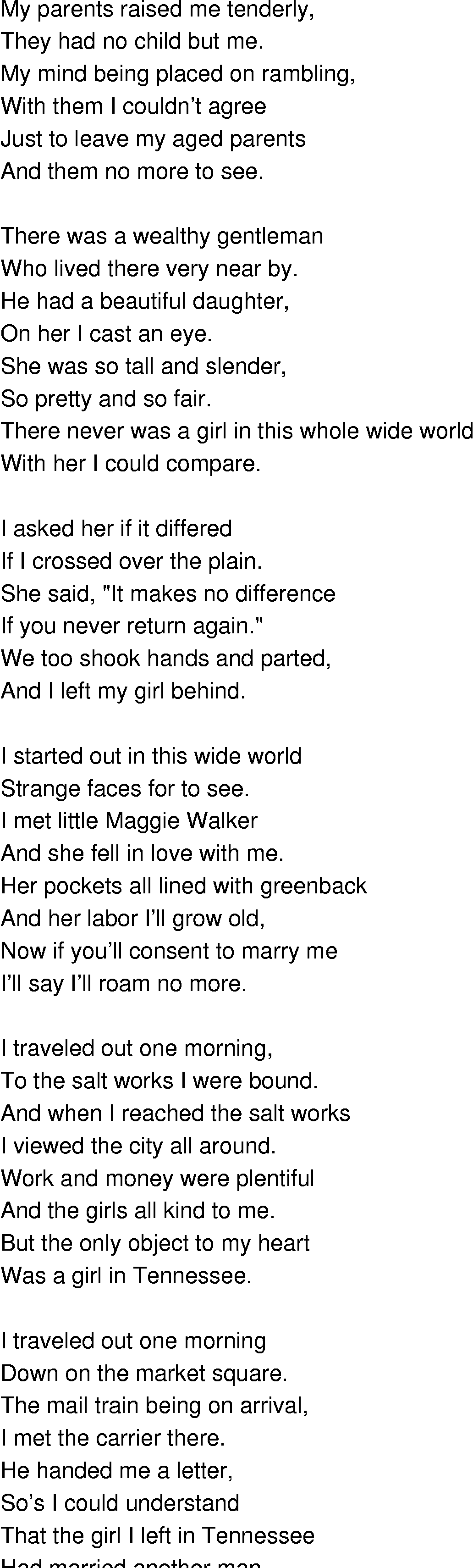 Old-Time (oldtimey) Song Lyrics - girl i left behind me