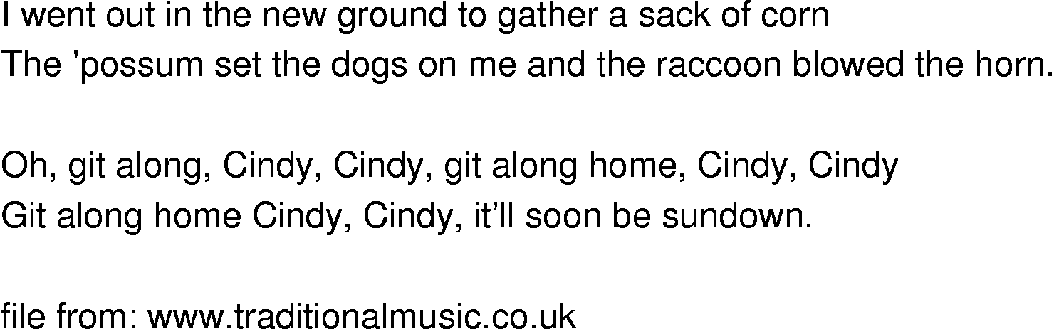 Old-Time (oldtimey) Song Lyrics - git along cindy