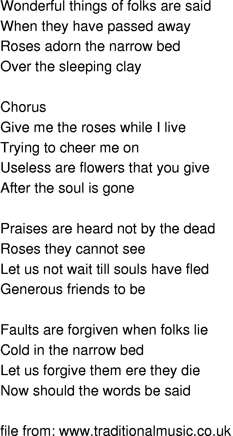 Old-Time (oldtimey) Song Lyrics - give me the roses