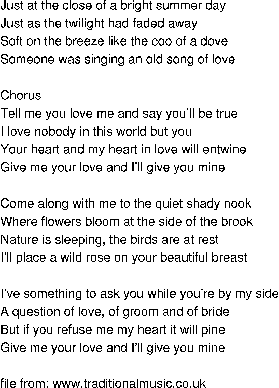 Old-Time (oldtimey) Song Lyrics - give me your love and ill give you mine