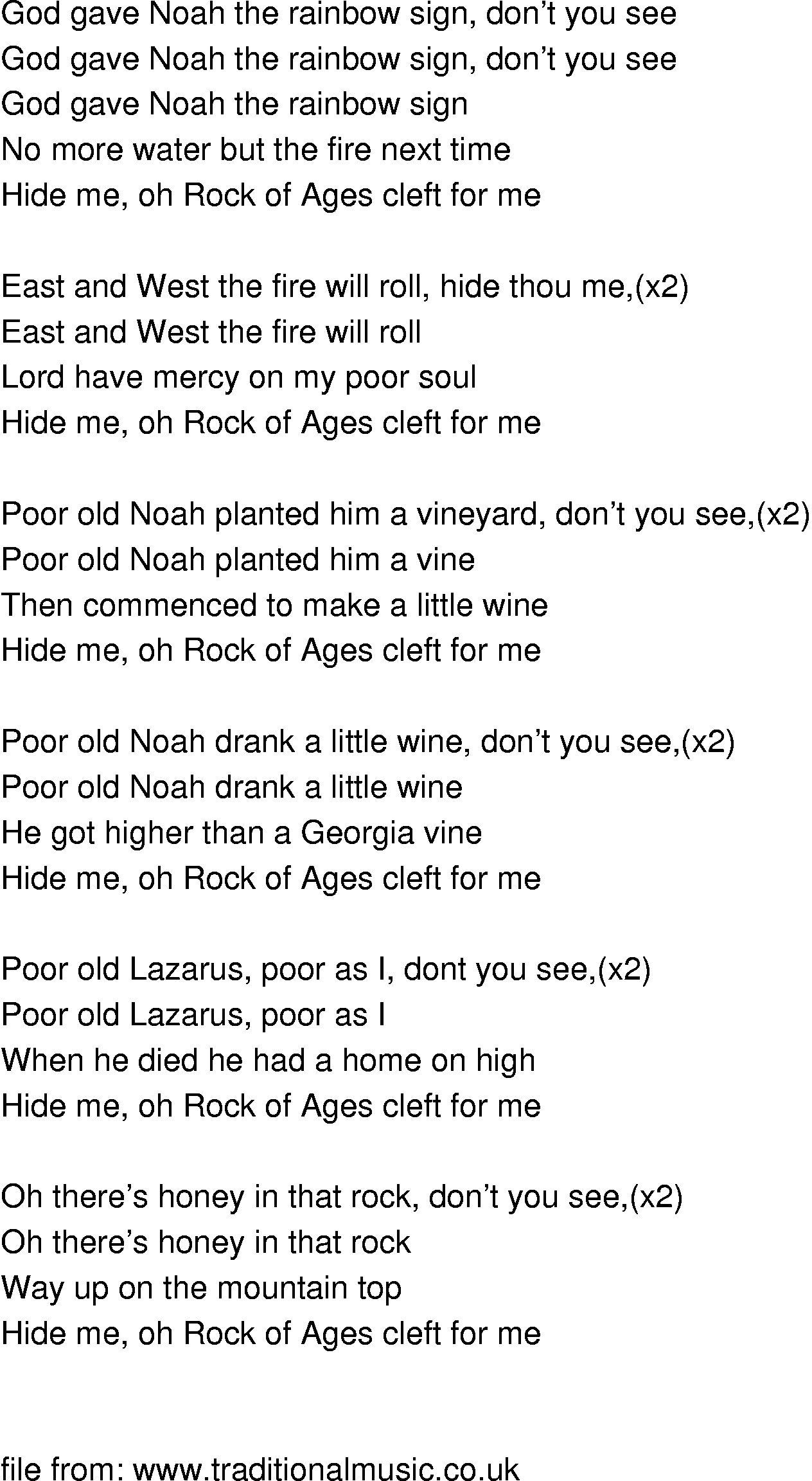Old-Time (oldtimey) Song Lyrics - god gave noah the rainbow sign