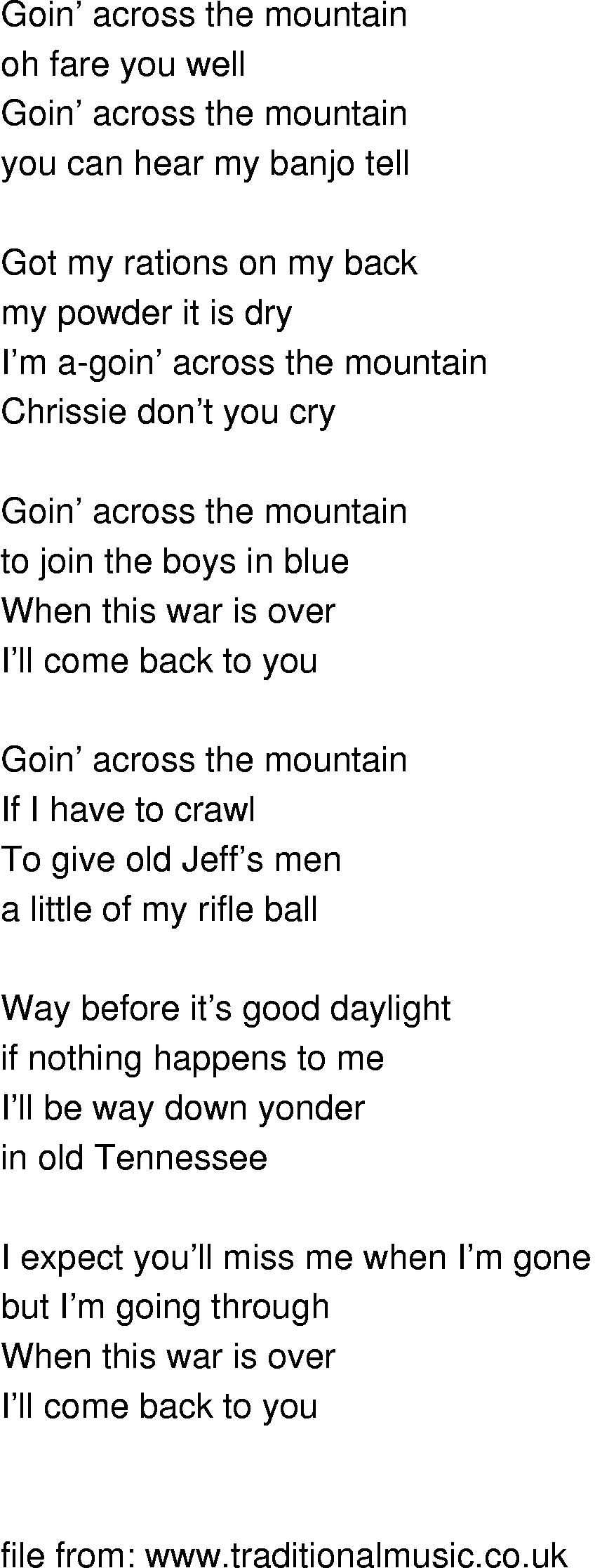 Old-Time (oldtimey) Song Lyrics - going across the mountain