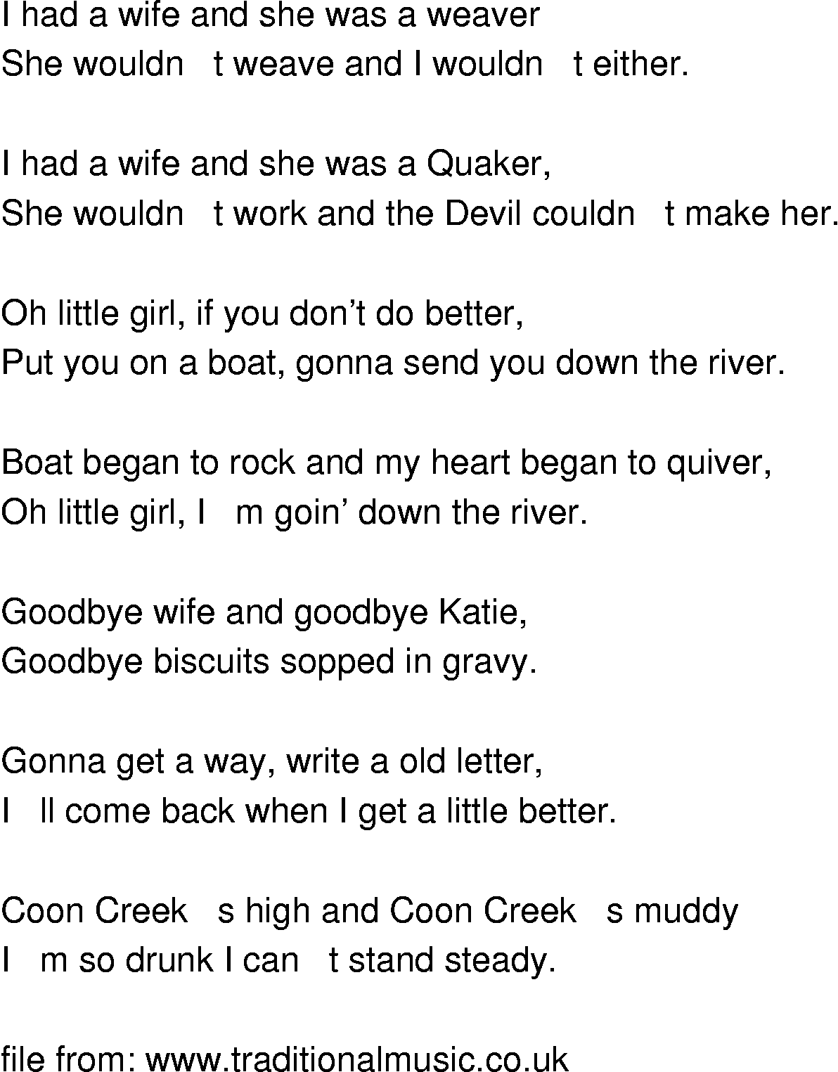 Old-Time (oldtimey) Song Lyrics - going down the river