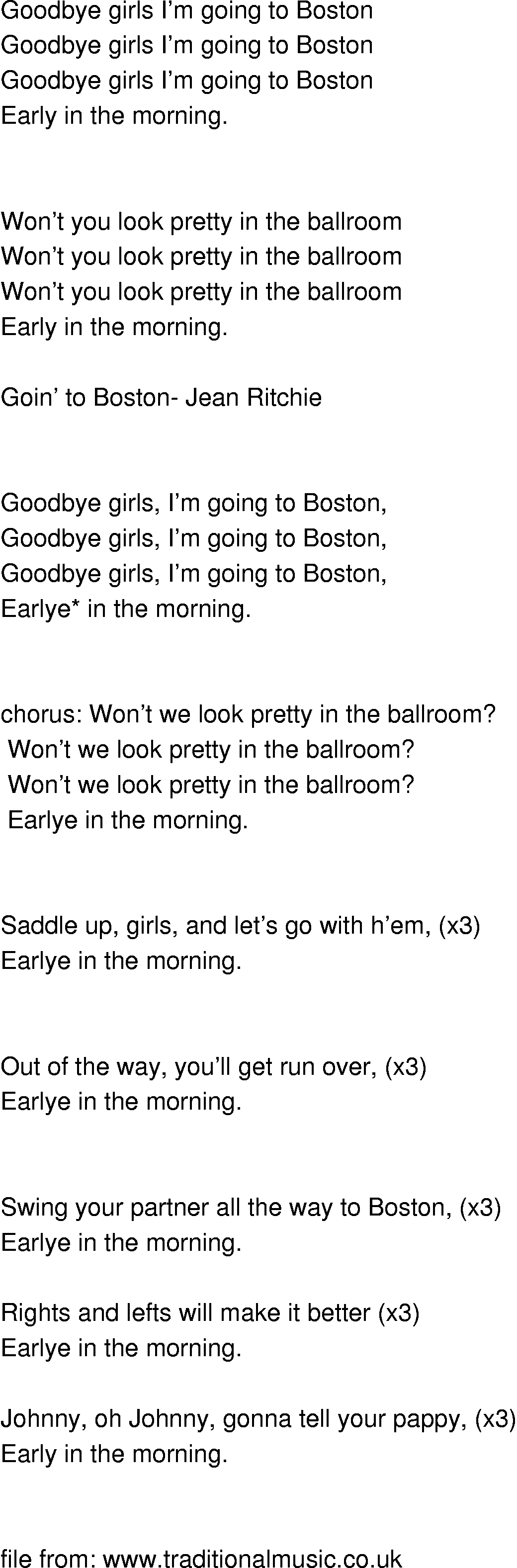 Old-Time (oldtimey) Song Lyrics - going to boston
