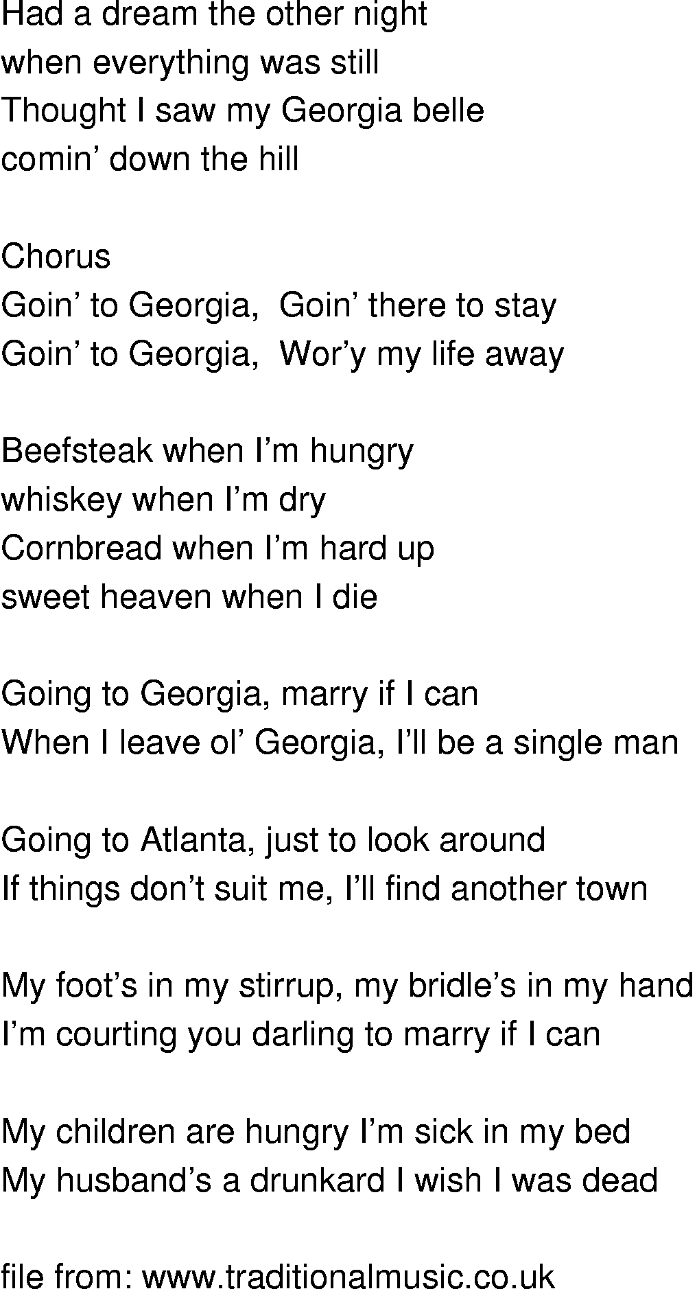 Old-Time (oldtimey) Song Lyrics - going to georgia