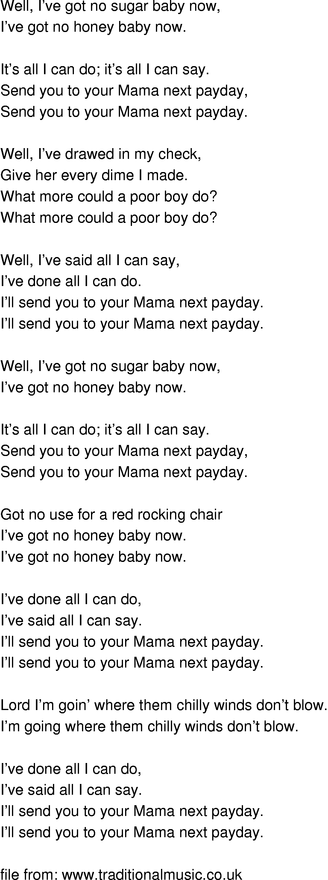 Old-Time (oldtimey) Song Lyrics - got no sugar baby now