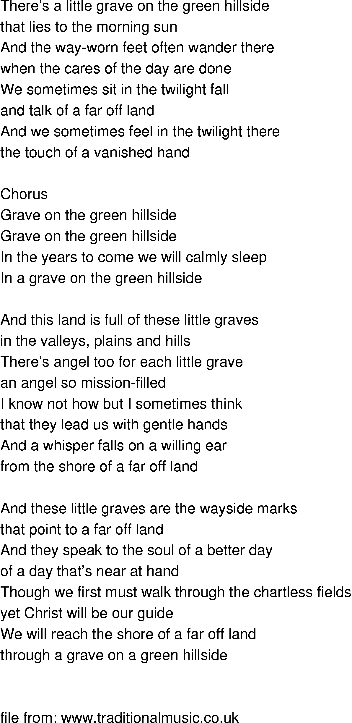Old-Time (oldtimey) Song Lyrics - grave on the green hillside