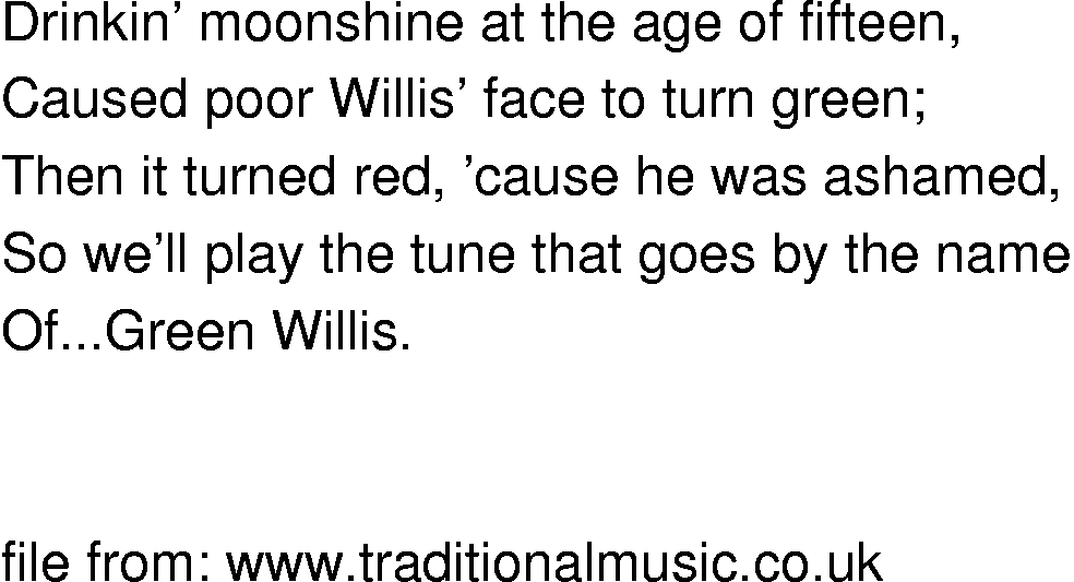 Old-Time (oldtimey) Song Lyrics - green willis