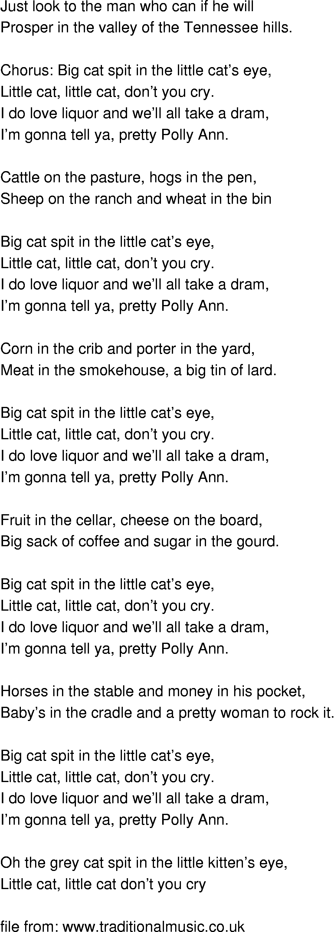Old-Time (oldtimey) Song Lyrics - grey cat on a tennessee farm 