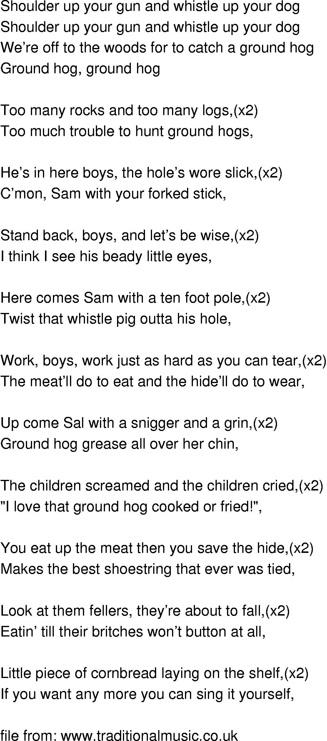 Old-Time (oldtimey) Song Lyrics - ground hog