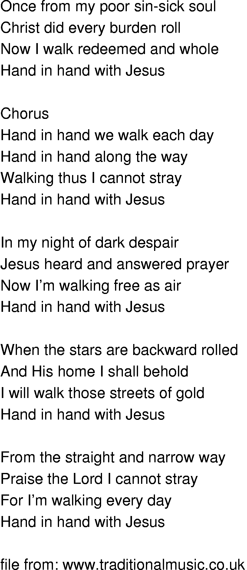 Old-Time (oldtimey) Song Lyrics - hand in hand with jesus
