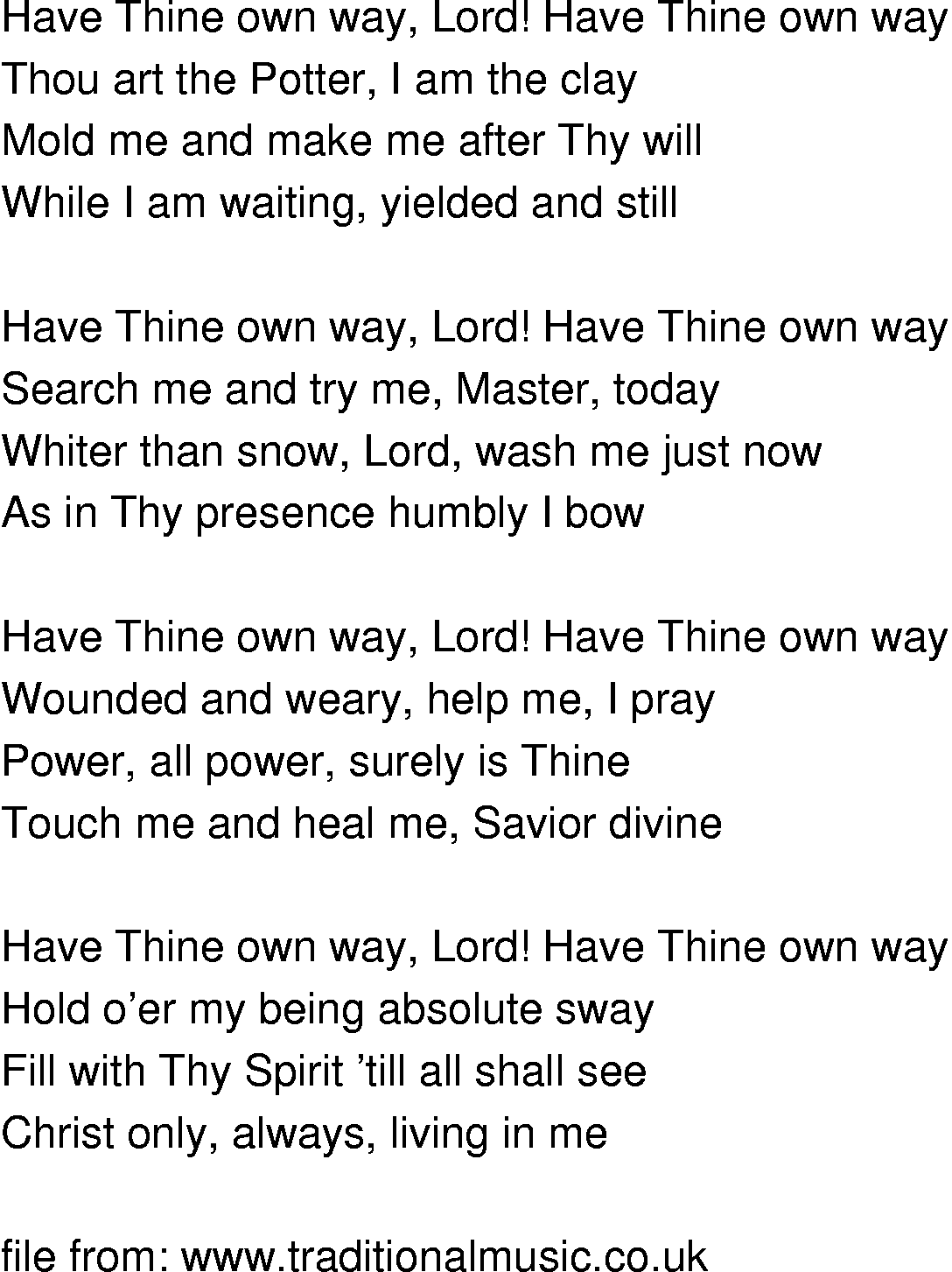 Old-Time (oldtimey) Song Lyrics - have thine own way