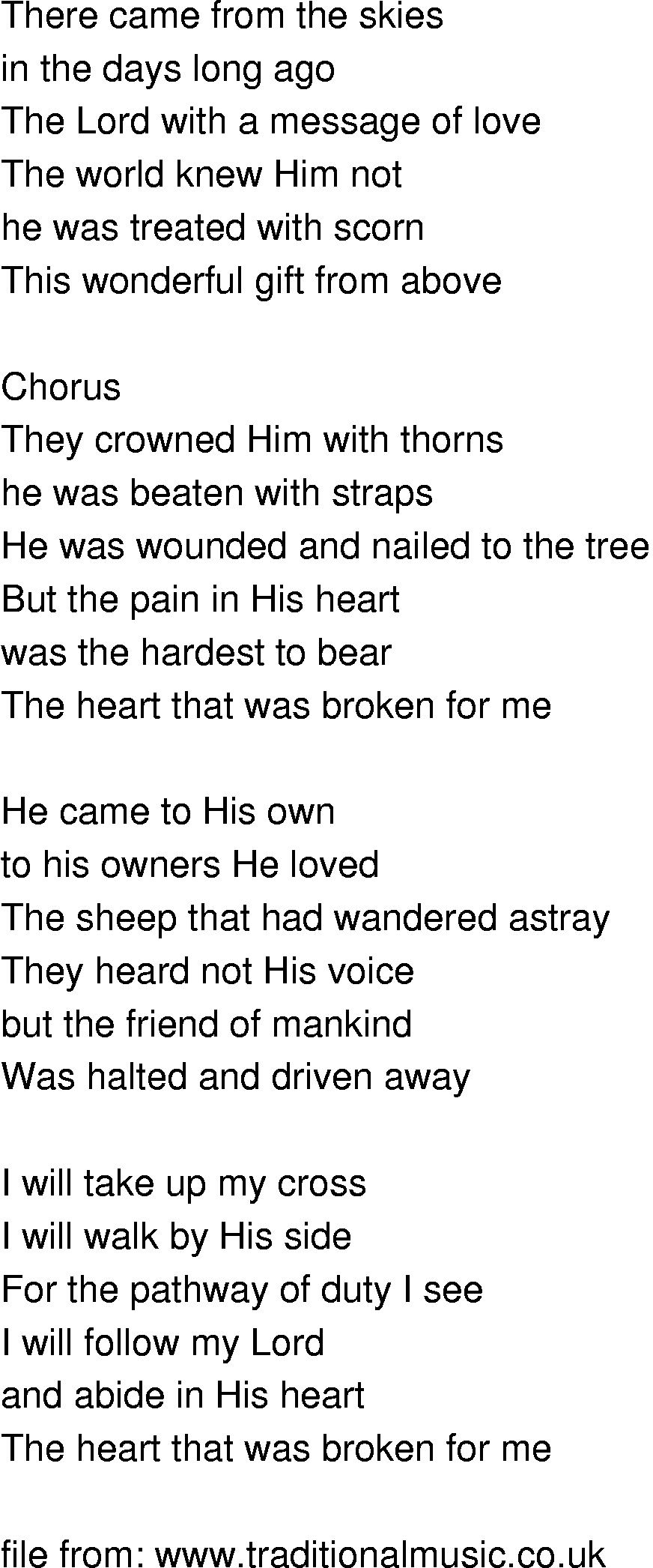 Old-Time (oldtimey) Song Lyrics - heart that was broken for me