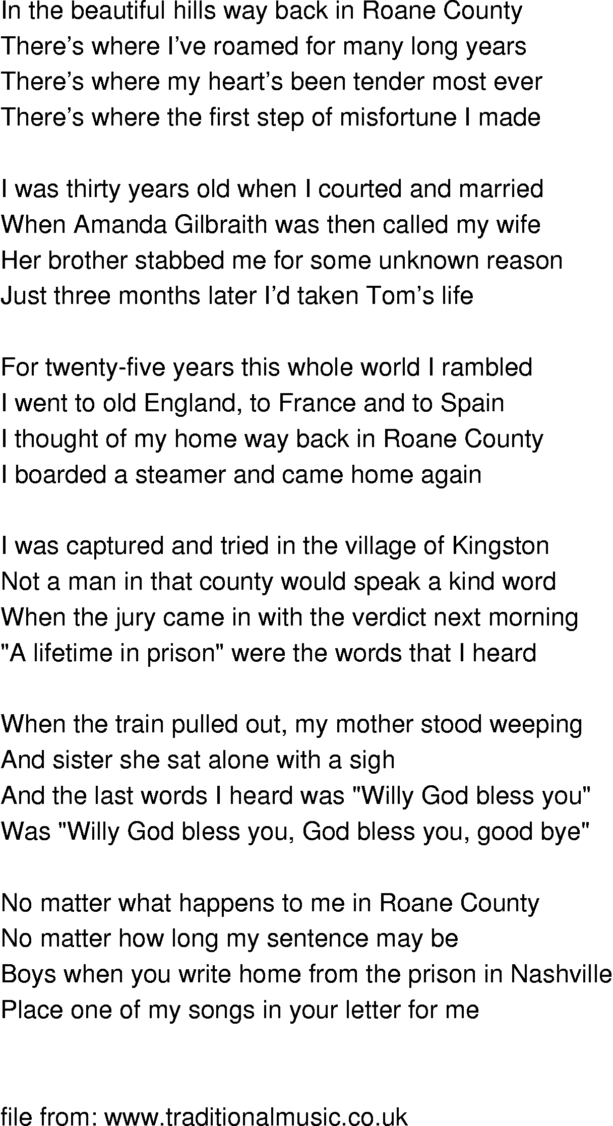Old-Time (oldtimey) Song Lyrics - hills of roane county