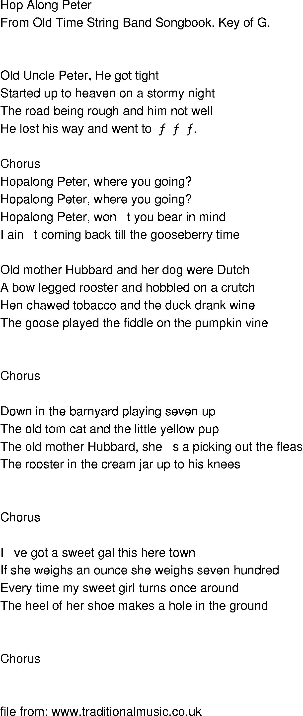 Old-Time (oldtimey) Song Lyrics - hop along peter