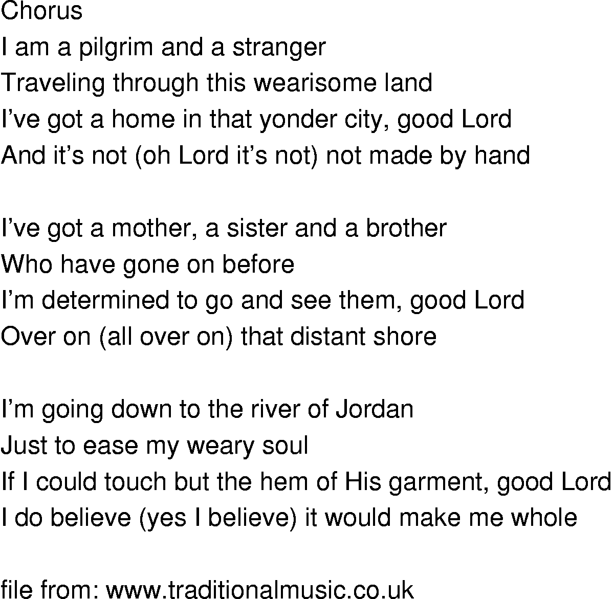 Old-Time (oldtimey) Song Lyrics - i am a pilgrim
