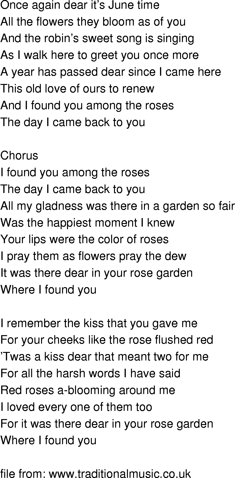 Old-Time (oldtimey) Song Lyrics - i found you among the roses
