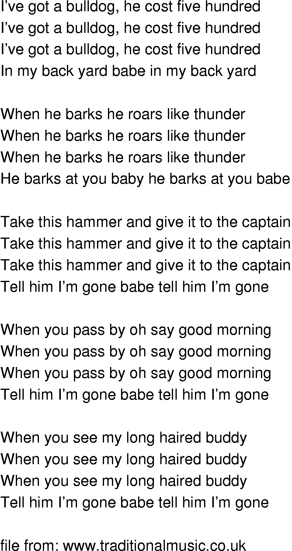 Old-Time (oldtimey) Song Lyrics - i got a bulldog sweet brothers 