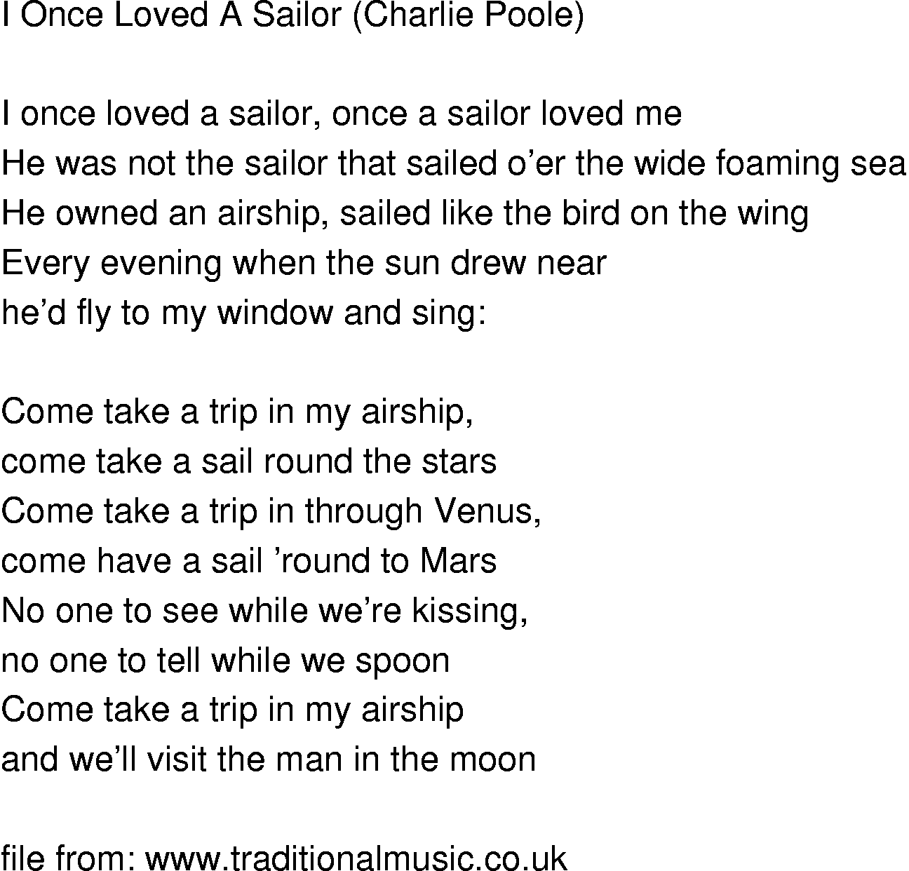 Old-Time (oldtimey) Song Lyrics - i once loved a sailor