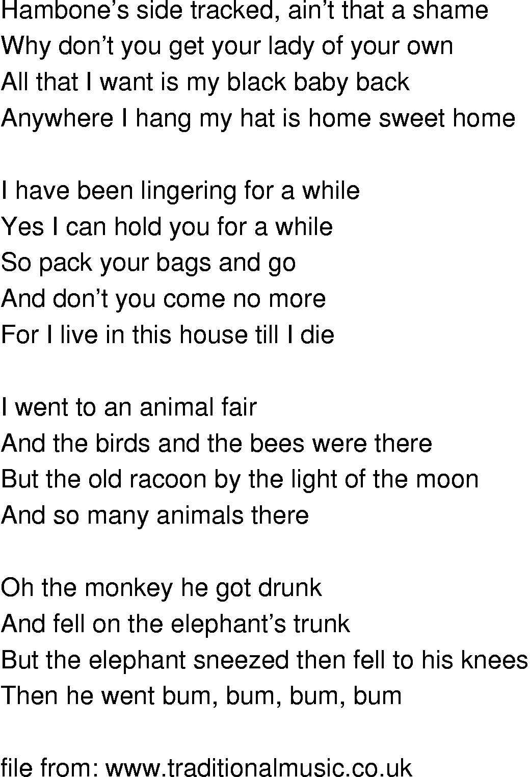 Old-Time (oldtimey) Song Lyrics - i want my black baby back