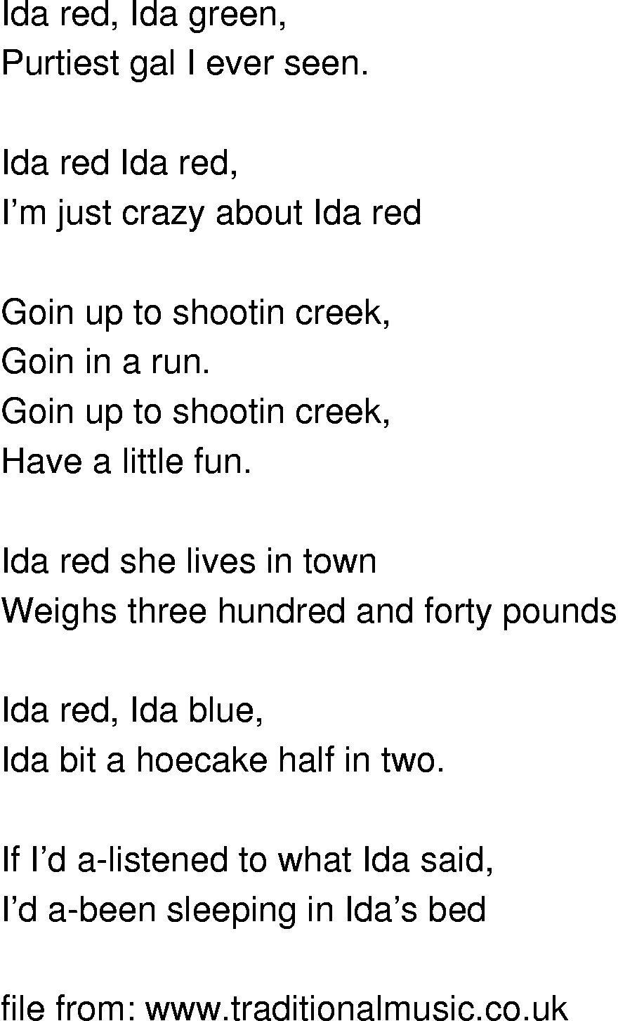 Old-Time (oldtimey) Song Lyrics - ida red
