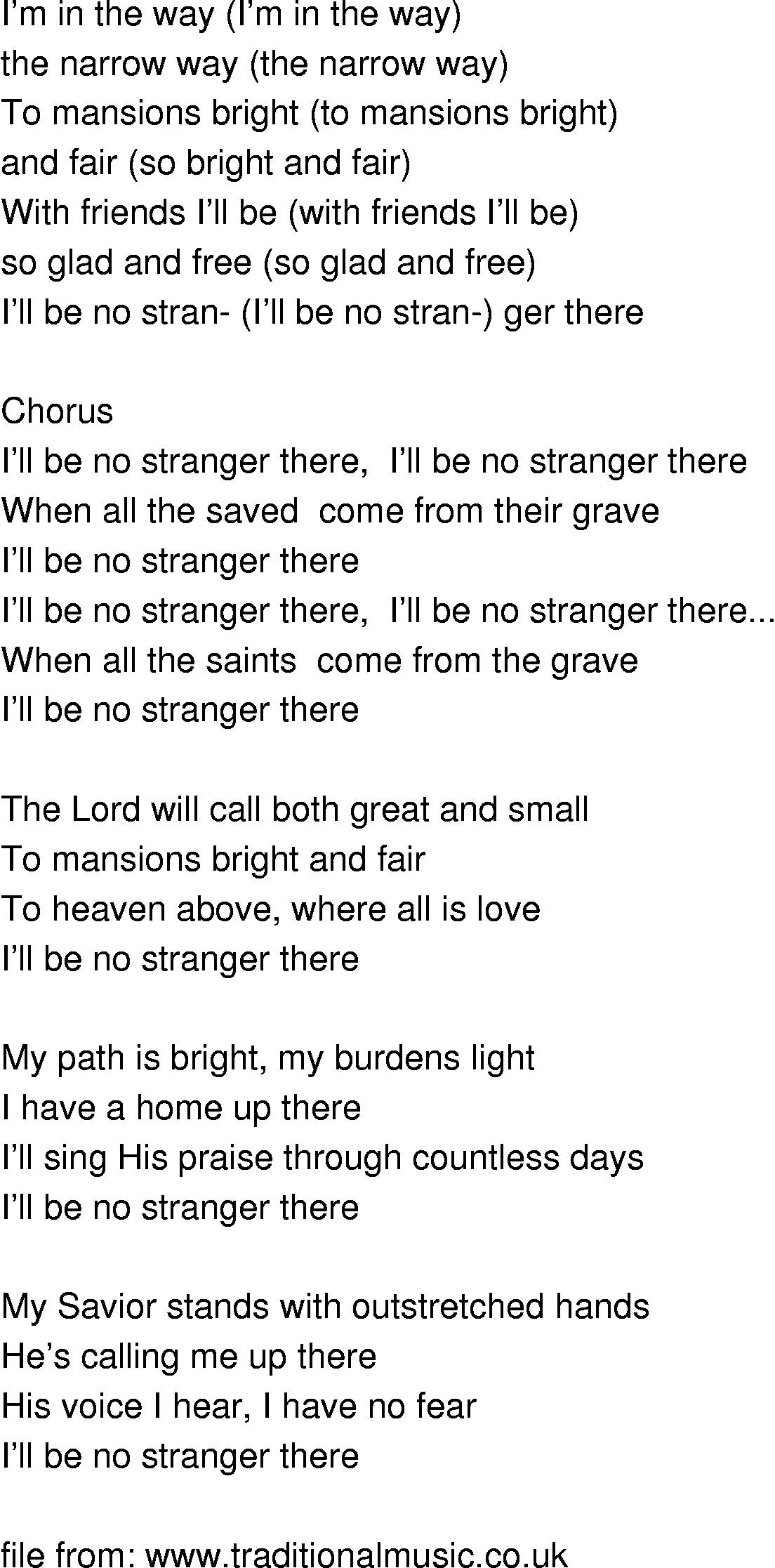 Old-Time (oldtimey) Song Lyrics - ill be no stranger there