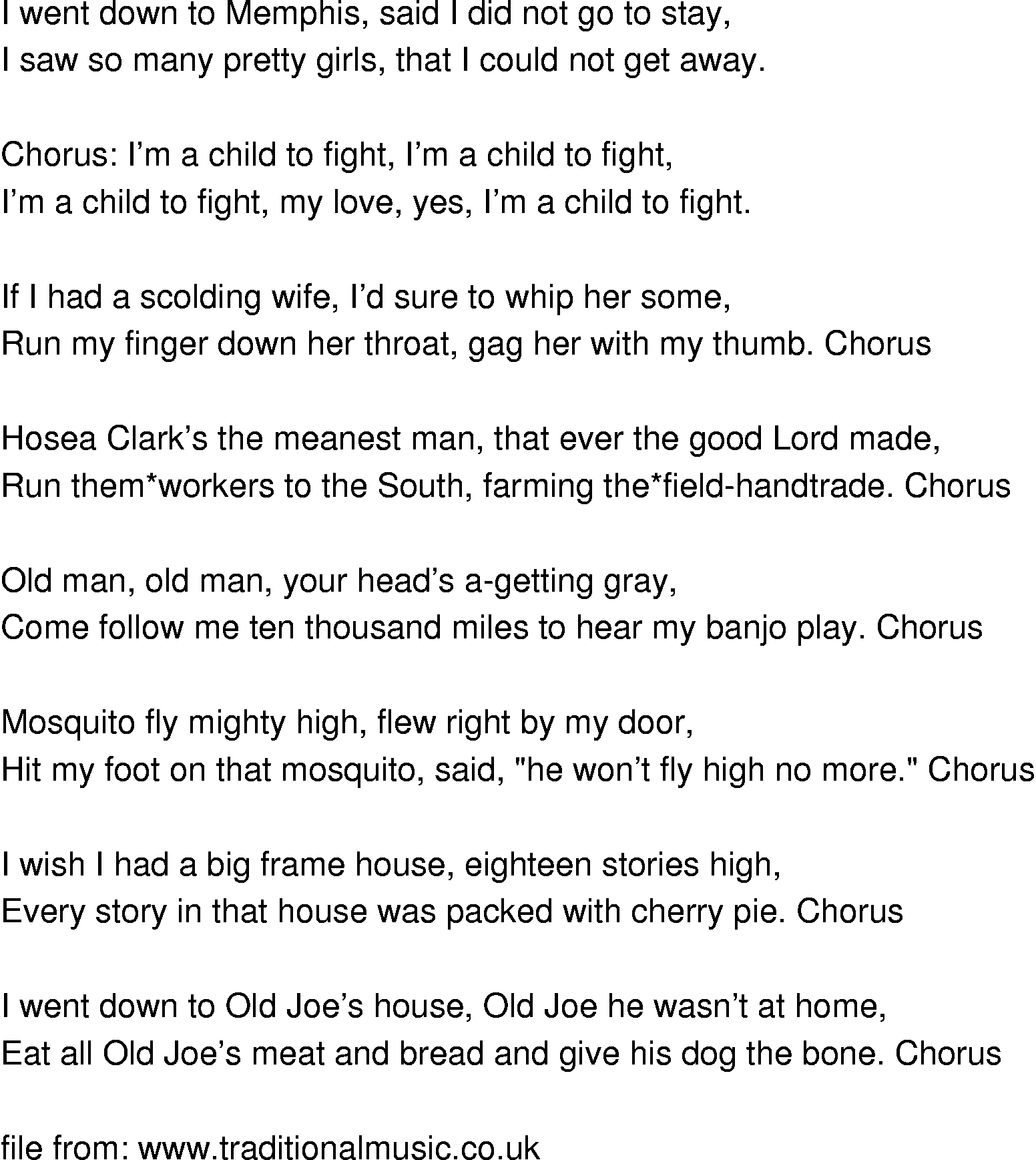 Old-Time (oldtimey) Song Lyrics - im the child to fight