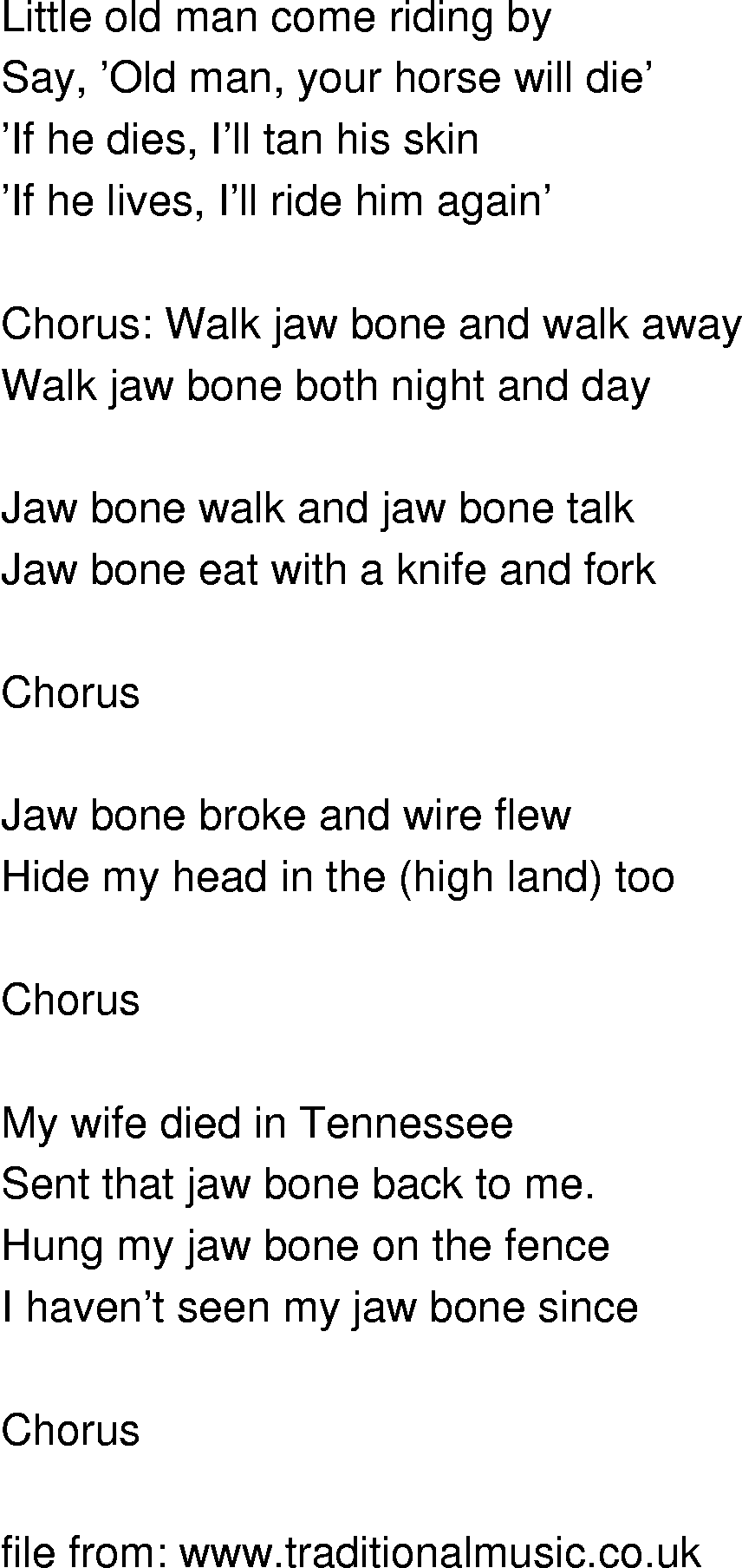 Old-Time (oldtimey) Song Lyrics - jawbone