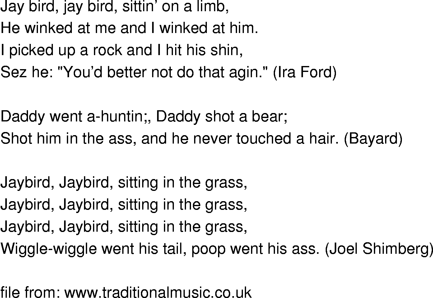 Old-Time (oldtimey) Song Lyrics - jaybird1