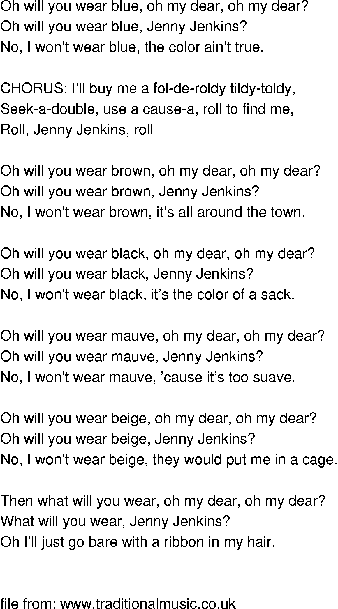 Old-Time (oldtimey) Song Lyrics - jenny jenkins