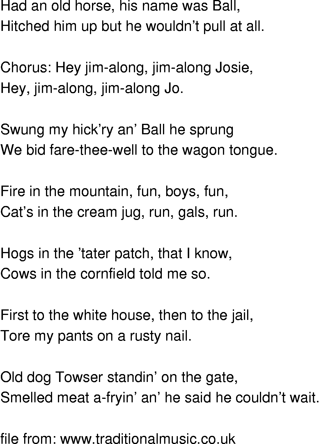 Old-Time (oldtimey) Song Lyrics - jim along josey