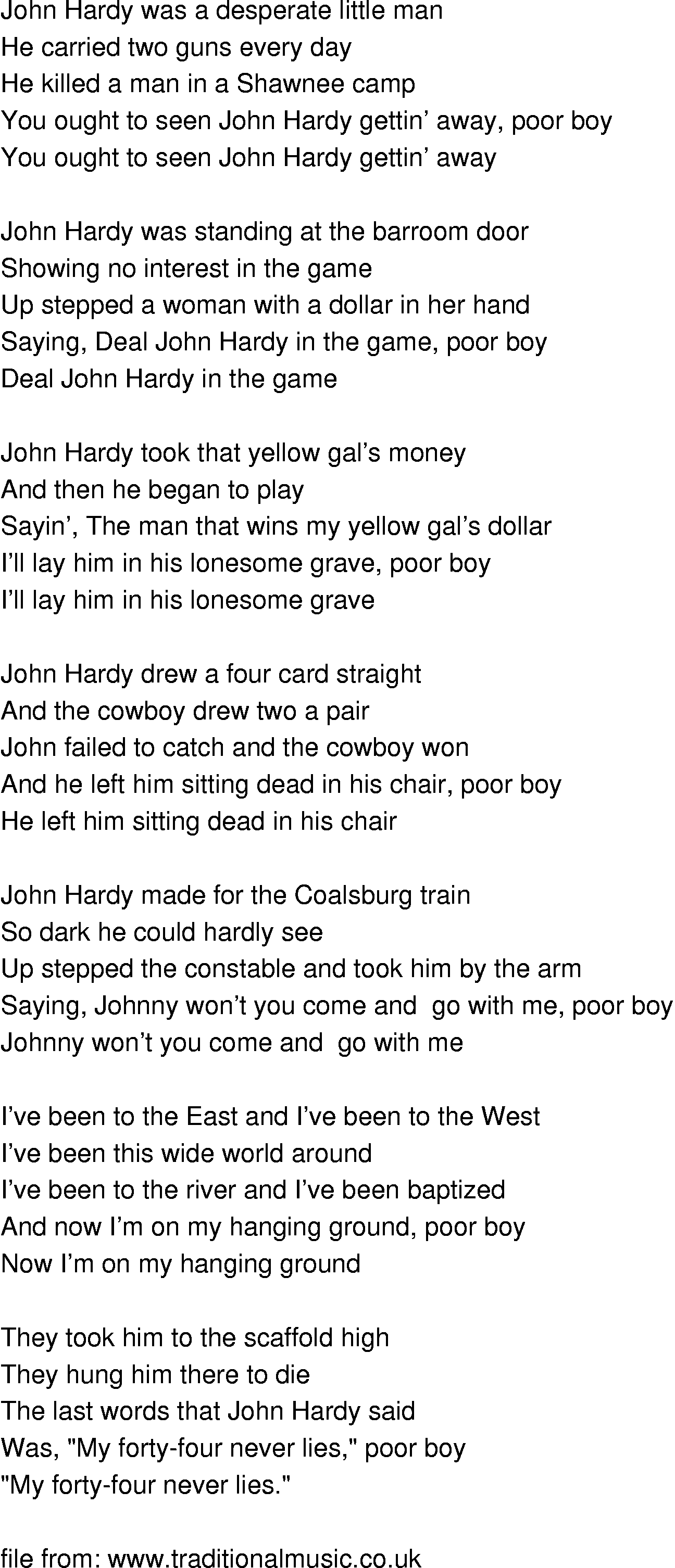 Old-Time (oldtimey) Song Lyrics - john hardy