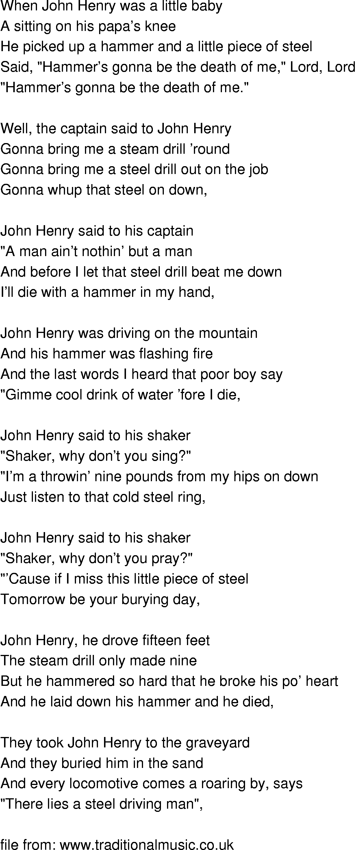 Whirlpool otte leje Old-Time Song Lyrics - John Henry