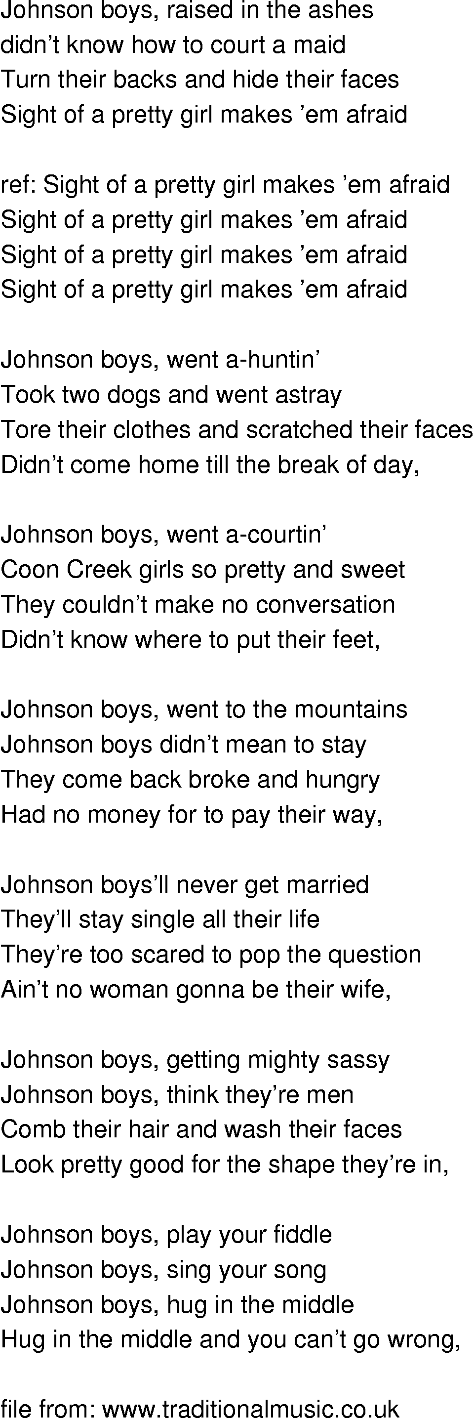 Old-Time (oldtimey) Song Lyrics - johnson boys