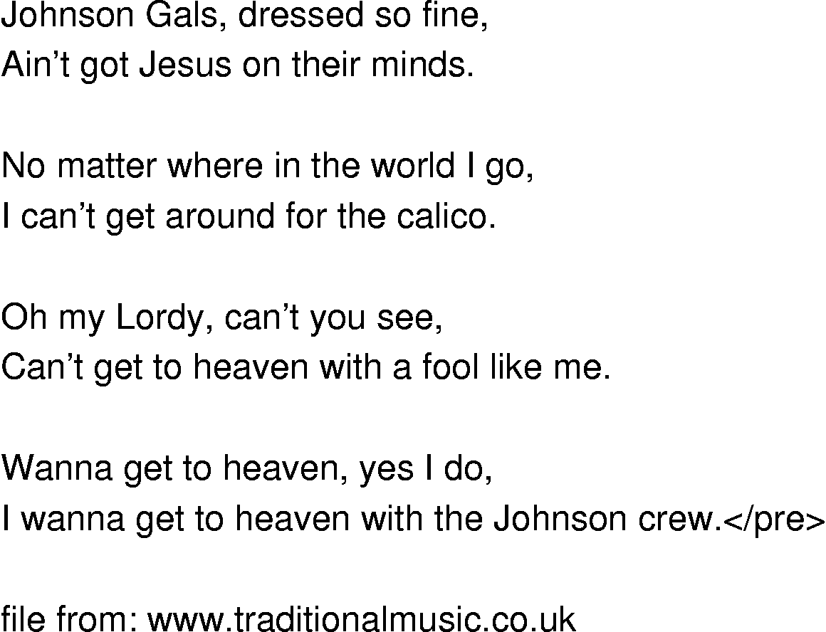 Old-Time (oldtimey) Song Lyrics - johnson gals