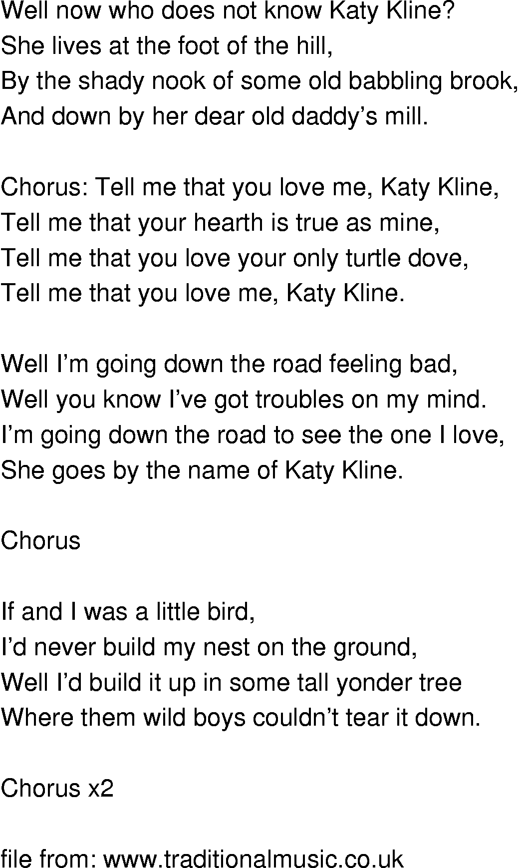 Old-Time (oldtimey) Song Lyrics - katy cline